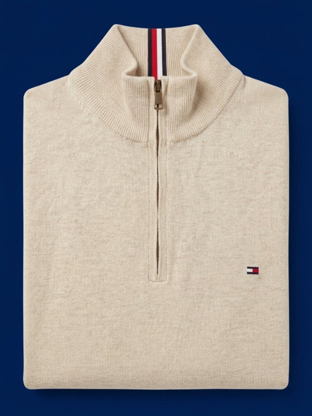 Tommy Hilfiger Cream Quarter-Zip Men's Sweater
